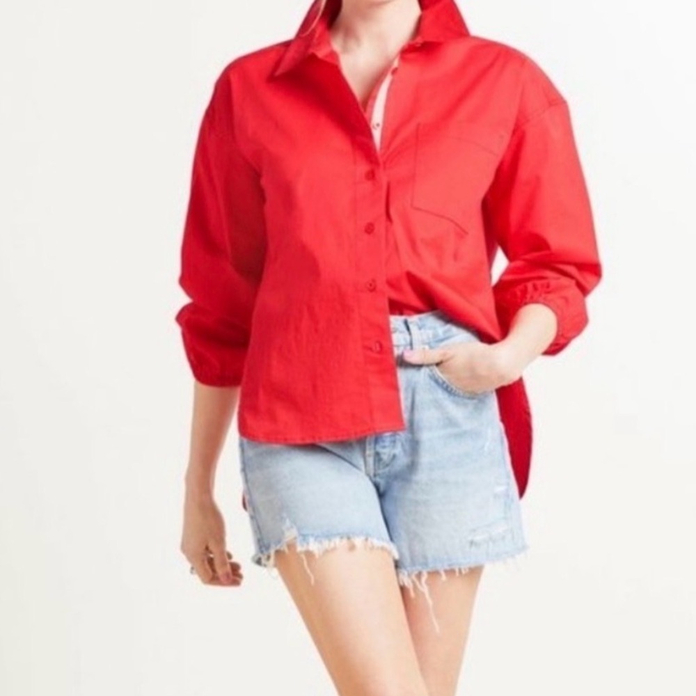 Sundry Bright Red Button Down Shirt Medium